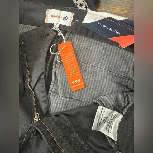 Sundry Stripe Roll-Up Chino Trousers Black Glitter Star Lining Size 27 NWT - Picture 5 of 7